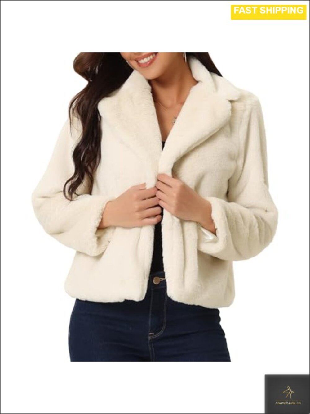 Cropped Faux Fur Coat Open Front Fluffy Jacket Fall Winter